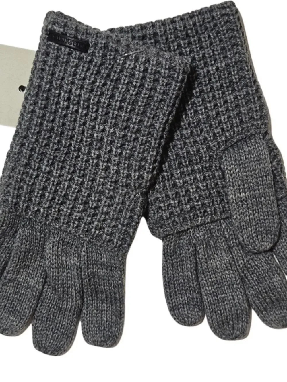 All Saints Gloves Light Grey Mixed Stitch Knit Wool Blend Outdoor Winter